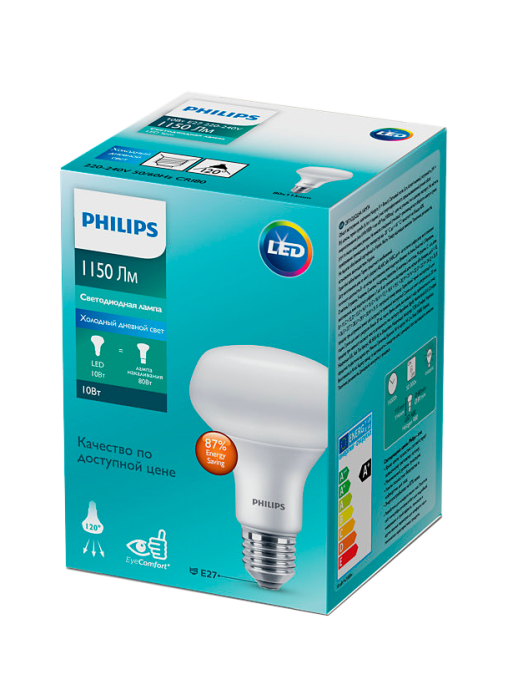 Лампа світлодіодна Philips ESS LEDspot 10W 1150Lm E27 R80 865