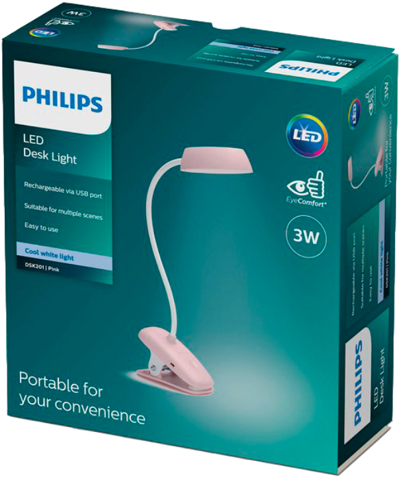 Світильник настільний акумуляторний кліпса Donutclip DSK201 PT 3W 40K P USB 02 рожевий