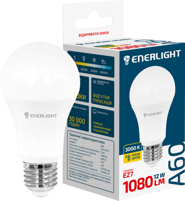 Лампа світлодіодна ENERLIGHT A60 12Вт 3000K E27