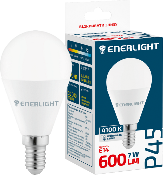 Лампа світлодіодна ENERLIGHT P45 7Вт 4100K E14