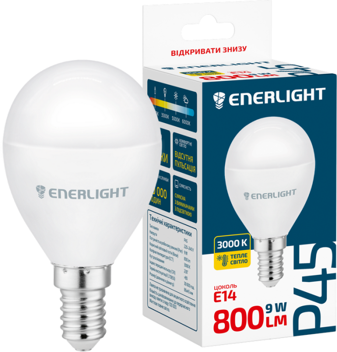 Лампа світлодіодна ENERLIGHT P45 9Вт 3000K E14