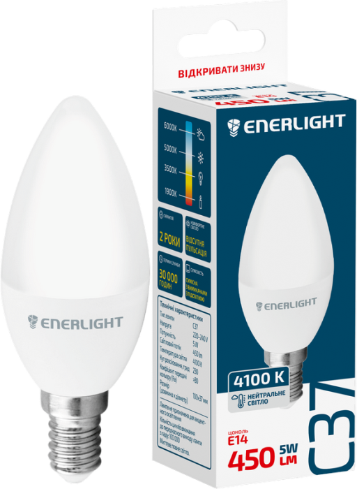 Лампа світлодіодна ENERLIGHT С37 5Вт 4100K E14