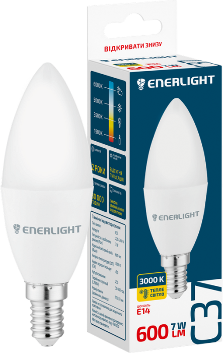 Лампа світлодіодна ENERLIGHT С37 7Вт 3000K E14
