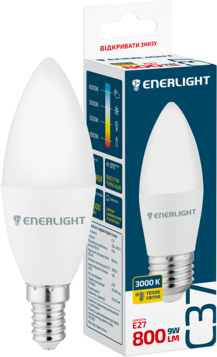 Лампа світлодіодна ENERLIGHT С37 9Вт 3000K E14