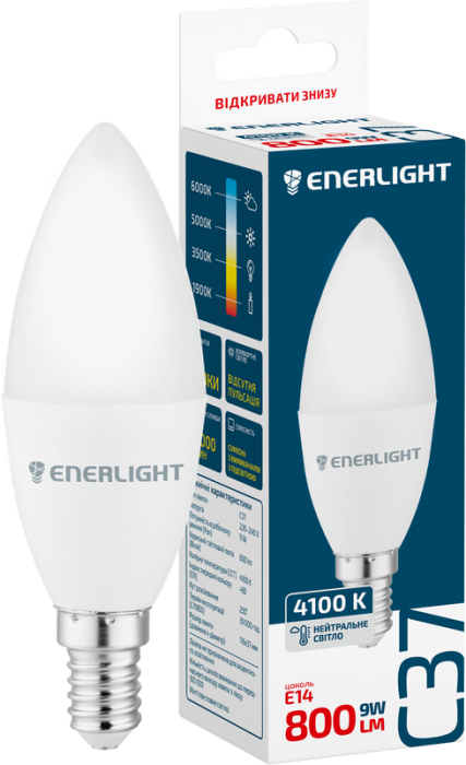 Лампа світлодіодна ENERLIGHT С37 9Вт 4100K E14