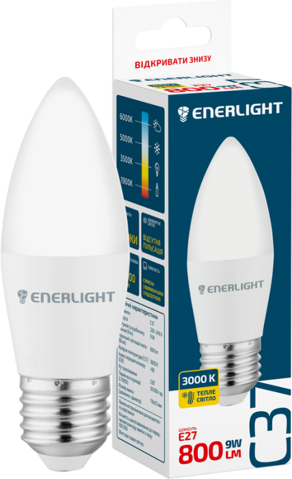 Лампа світлодіодна ENERLIGHT С37 9Вт 3000K E27