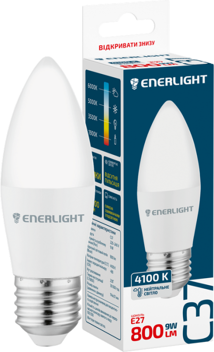 Лампа світлодіодна ENERLIGHT С37 9Вт 4100K E27