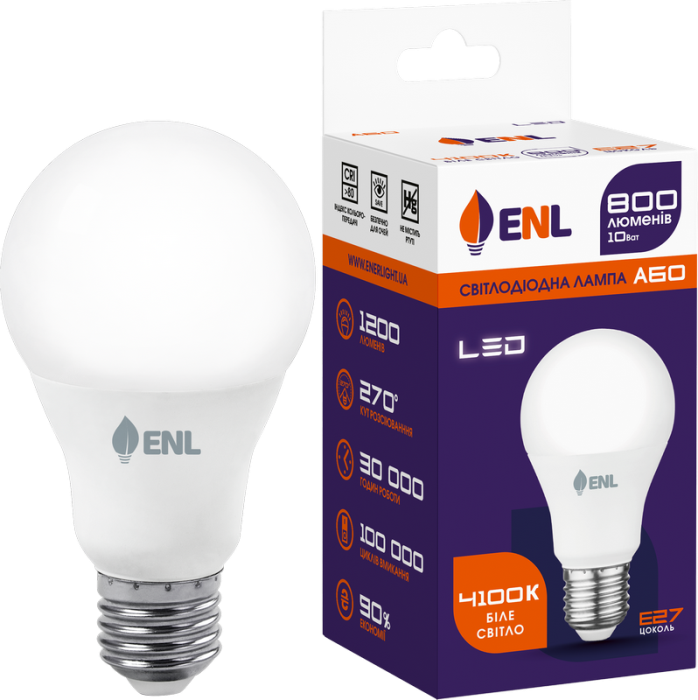 Лампа світлодіодна ENL A60 10Вт 4100K E27
