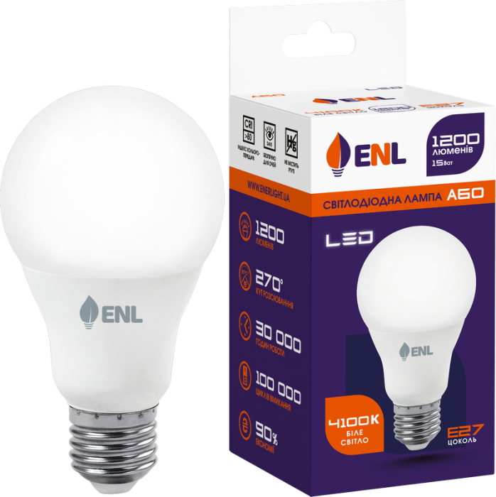 Лампа світлодіодна ENL A60 15Вт 4100К Е27