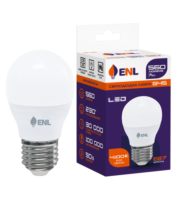 Лампа світлодіодна ENL G45 7Вт 4100К Е27