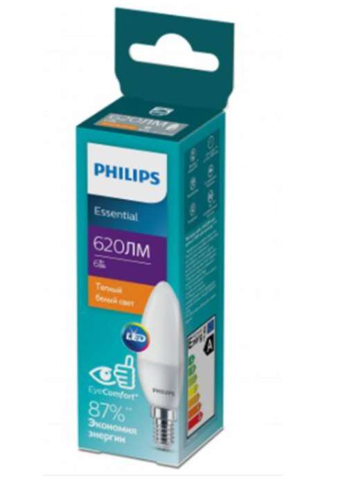 Лампа ESSLEDCandle6W 620lm E27 827 B35FR
