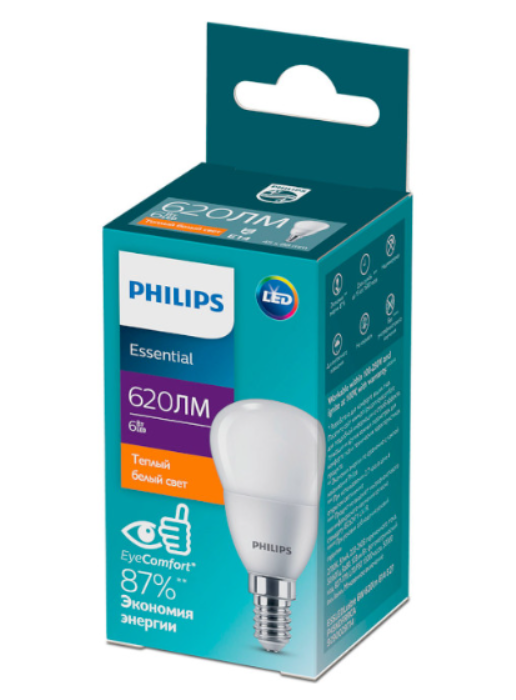 Лампа ESSLEDLustre6W 620lm E14 827 P45FR