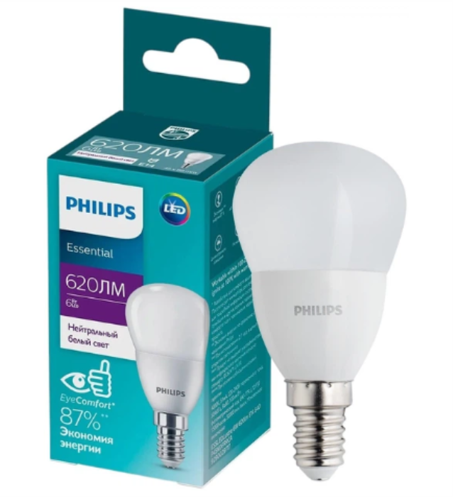 Лампа ESSLEDLustre6W 620lm E14 840 P45FR
