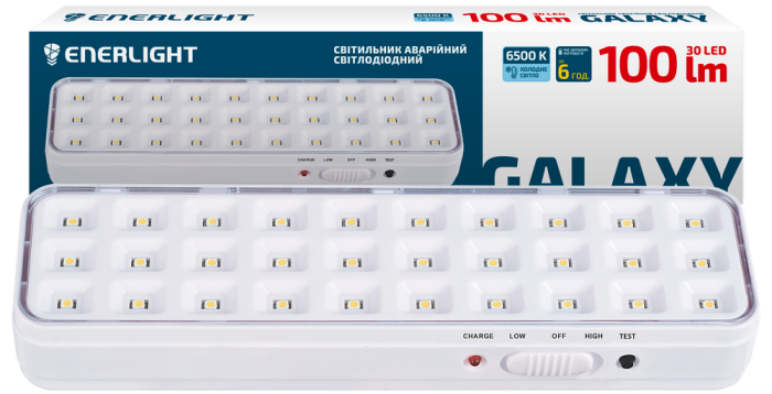 Cвітильник аварійний ENERLIGHT GALAXY AC/DC 100Лм 6500К Li 3,7В 1,2Агод
