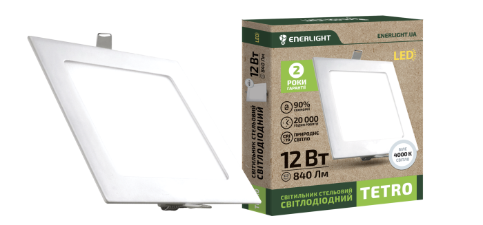 Cвітильник стельовий світлодіодний ENERLIGHT TETRO 12Вт 4000К