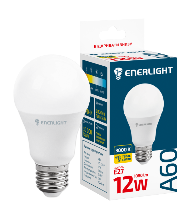 Лампа світлодіодна ENERLIGHT A60 12Вт 3000K E27