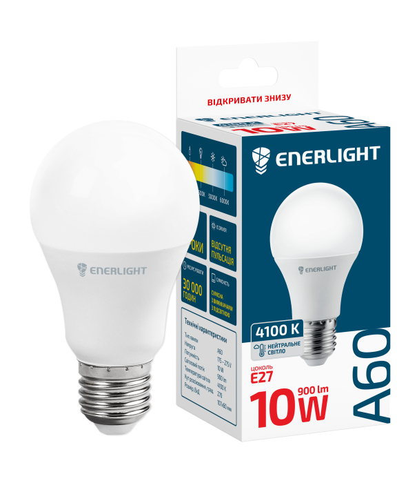 Лампа світлодіодна ENERLIGHT A60 10Вт 4100K E27