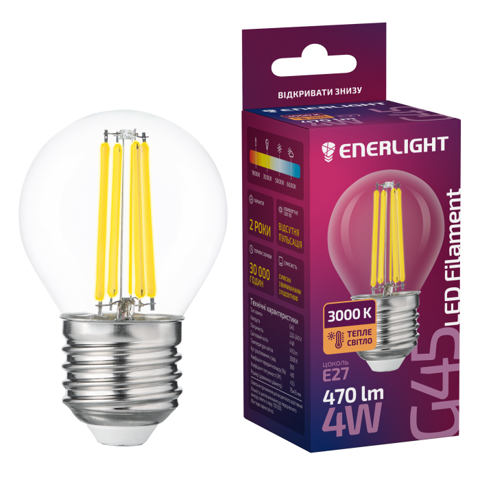 LED Лампа ENERLIGHT Filament G45 4Вт 3000К Е27