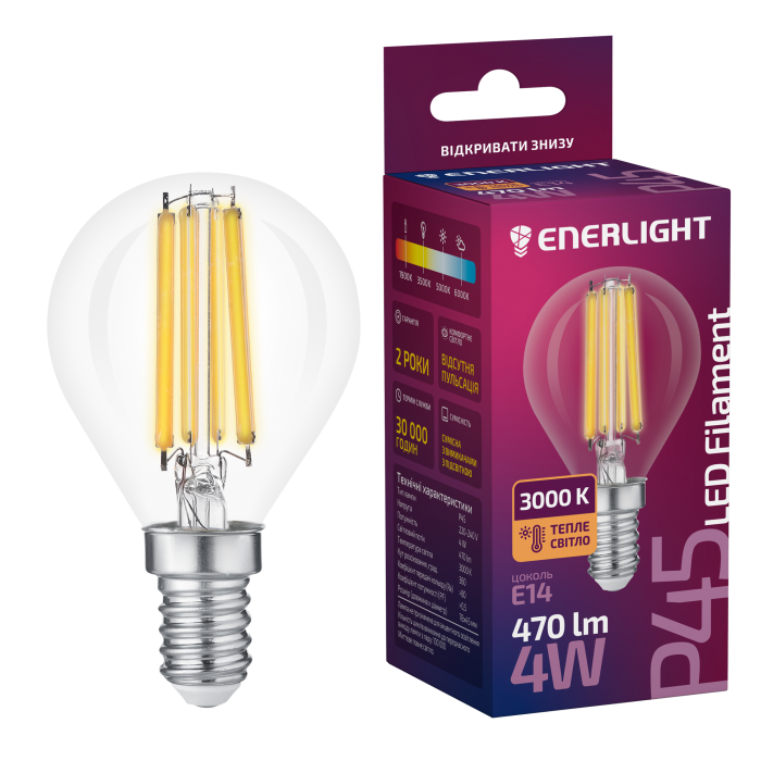 LED Лампа ENERLIGHT Filament P45 4Вт 3000К Е14