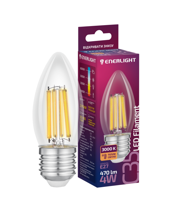 LED Лампа ENERLIGHT Filament С35 4Вт 3000К Е27