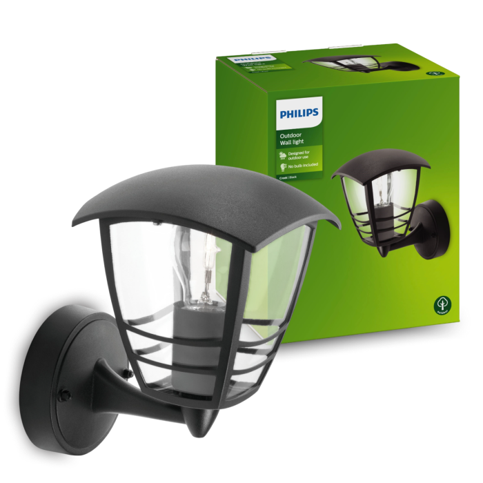 Вуличний настінний світильник Creek wall lantern black 1x60W 230, без лампи, чорний, ІР44