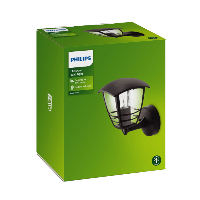 Вуличний настінний світильник Creek wall lantern black 1x60W 230, без лампи, чорний, ІР44